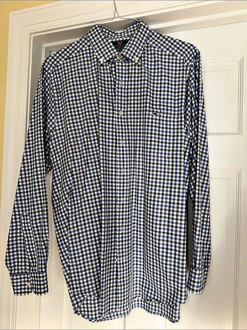 Vineyard Vines Slim Fit Tucker Shirt Gingham Cotton Shirt in Blue & White Size M